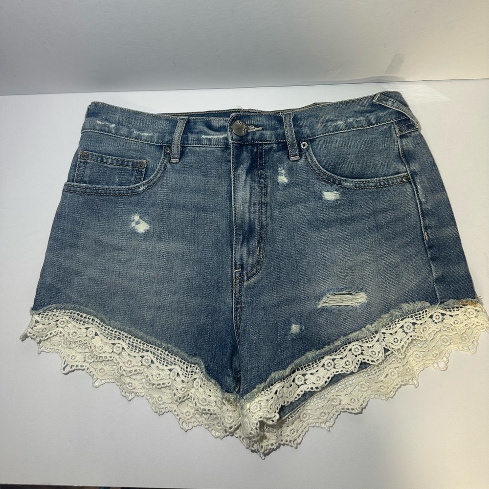 Women's Blue Denim Shorts with Lace Trim size w28